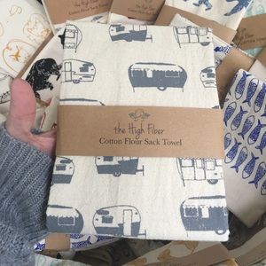 Cute GREY Motor Home Handprinted Cotton Dishcloth